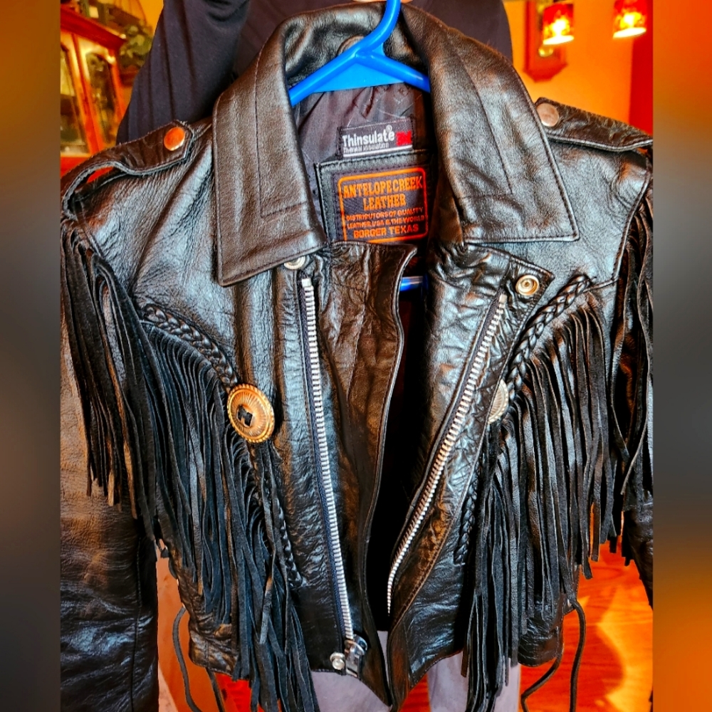 Antelope Creek Black Leather Fringed Jacket X-Small